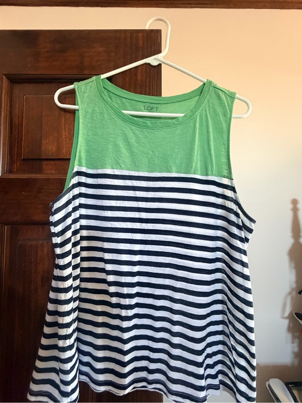 LOFT Green & Navy Striped Tank